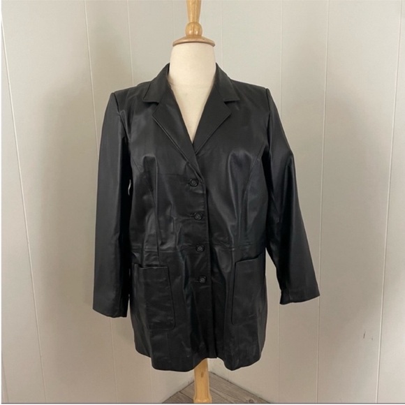 Vintage 90s y2k Leather Button Down Boyfriend Blazer - Picture 1 of 8